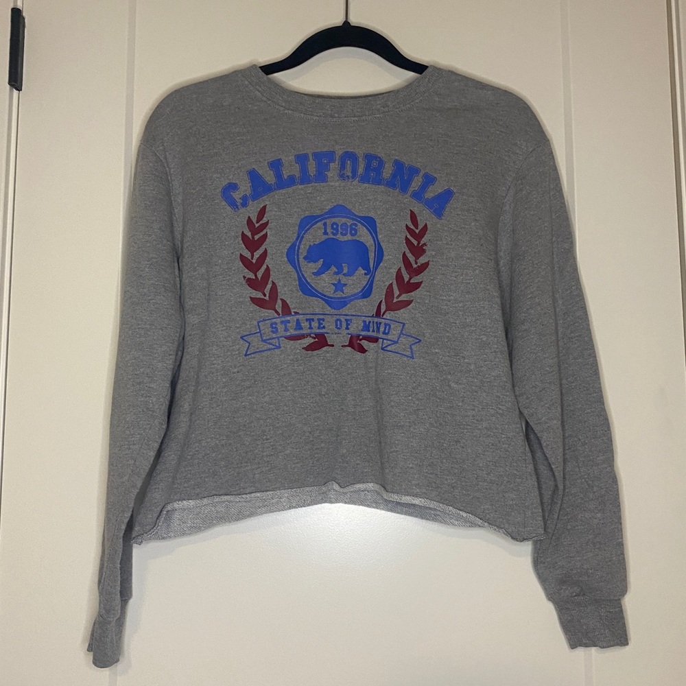 Grey crew neck cropped shirt
